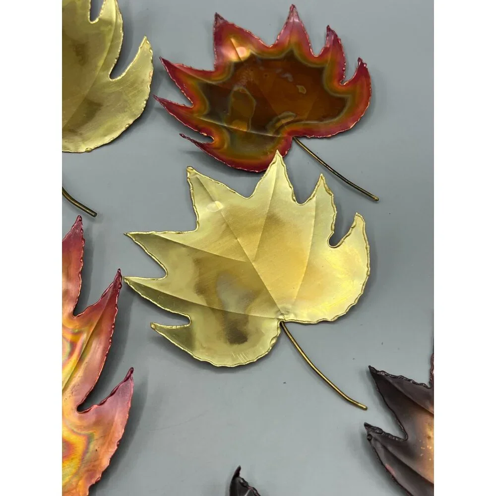 8 Handcrafted Metal Fall Leaf Copper Color Brass MCM Wall Art Ozark Mountain 6